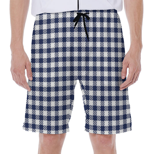 Navy And White Gingham Pattern Print Men's Beach Shorts