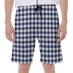 Navy And White Gingham Pattern Print Men's Beach Shorts