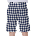 Navy And White Gingham Pattern Print Men's Beach Shorts
