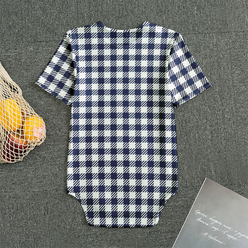 Navy And White Gingham Pattern Print Men's Bodysuit
