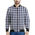 Navy And White Gingham Pattern Print Men's Bomber Jacket