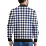 Navy And White Gingham Pattern Print Men's Bomber Jacket
