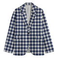 Navy And White Gingham Pattern Print Men's Cotton Blazer