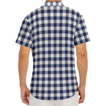 Navy And White Gingham Pattern Print Men's Deep V-Neck Shirt