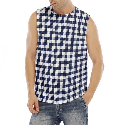 Navy And White Gingham Pattern Print Men's Fitness Tank Top