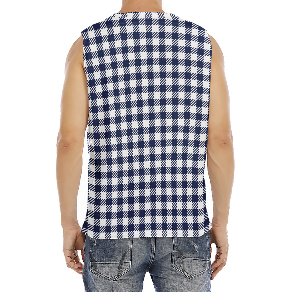 Navy And White Gingham Pattern Print Men's Fitness Tank Top