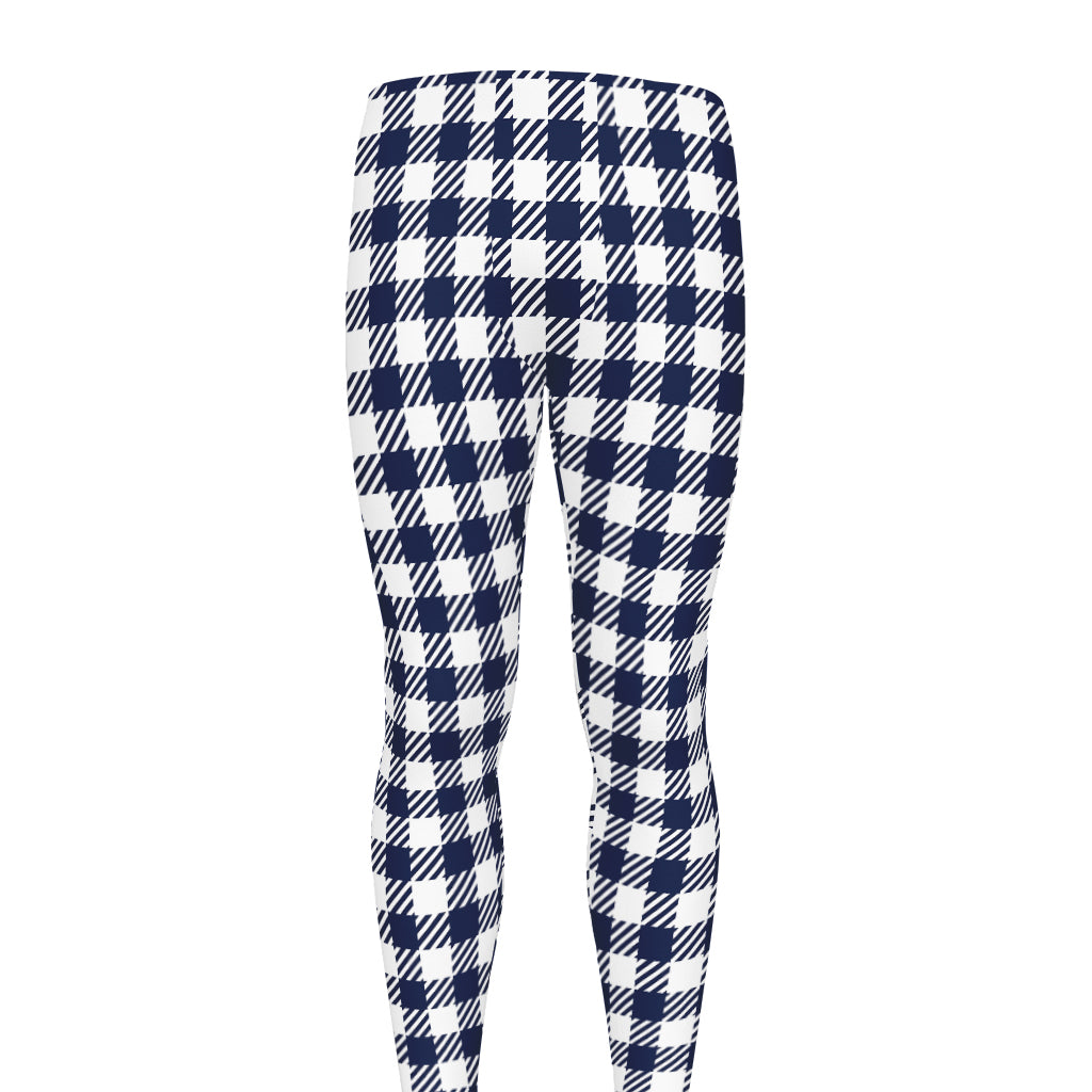Navy And White Gingham Pattern Print Men's leggings