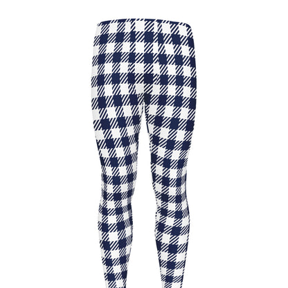 Navy And White Gingham Pattern Print Men's leggings