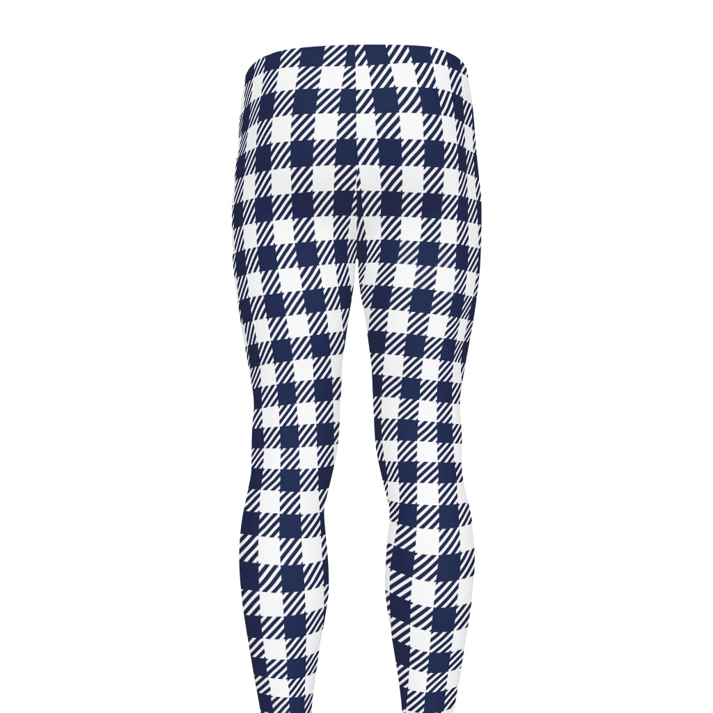Navy And White Gingham Pattern Print Men's leggings