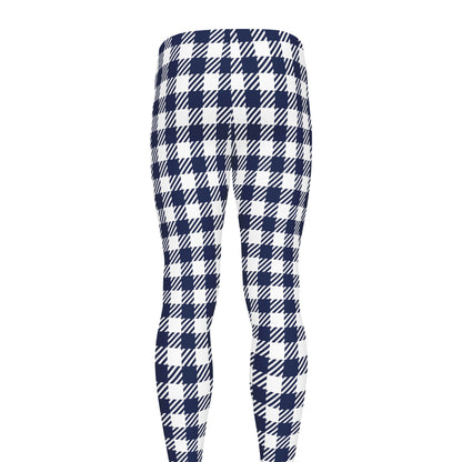 Navy And White Gingham Pattern Print Men's leggings