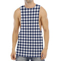 Navy And White Gingham Pattern Print Men's Muscle Tank Top