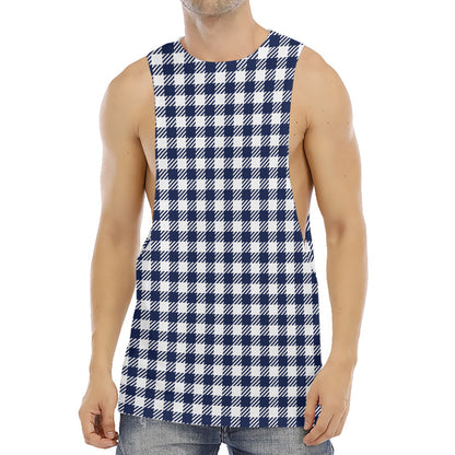 Navy And White Gingham Pattern Print Men's Muscle Tank Top