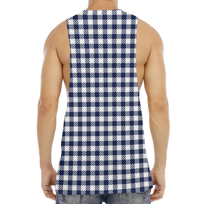 Navy And White Gingham Pattern Print Men's Muscle Tank Top