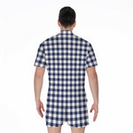 Navy And White Gingham Pattern Print Men's Rompers