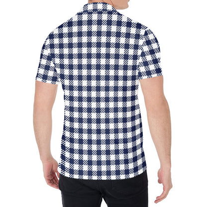 Navy And White Gingham Pattern Print Men's Shirt