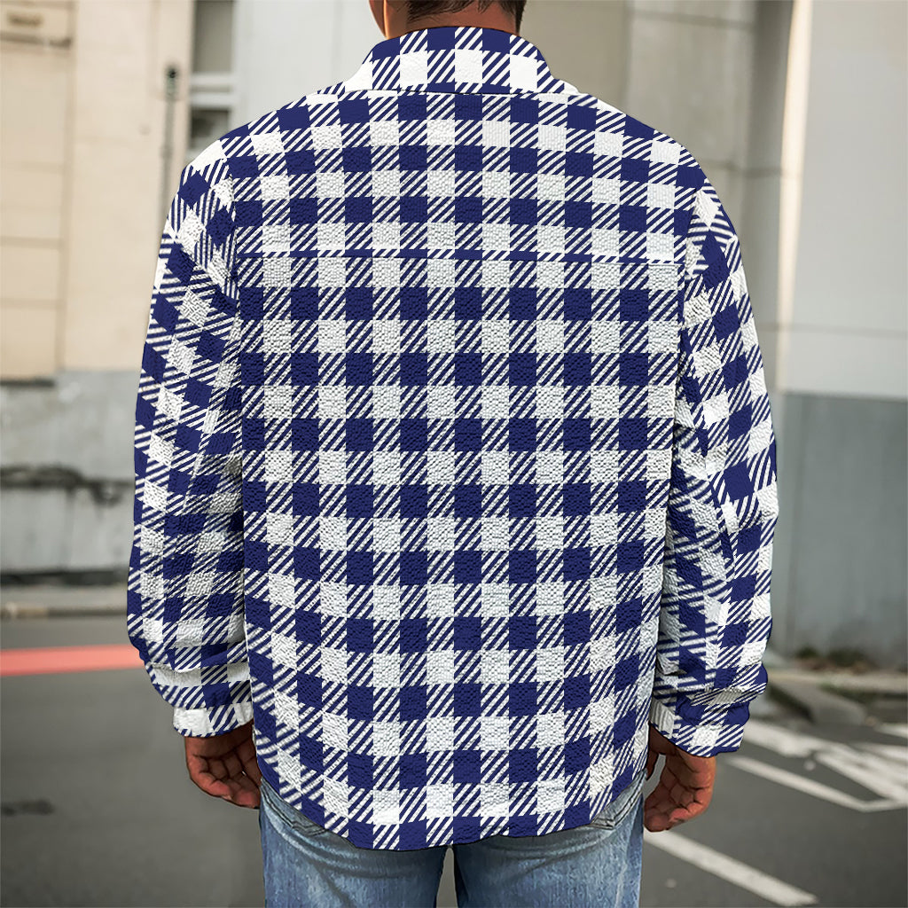 Navy And White Gingham Pattern Print Men's Shirt Jacket