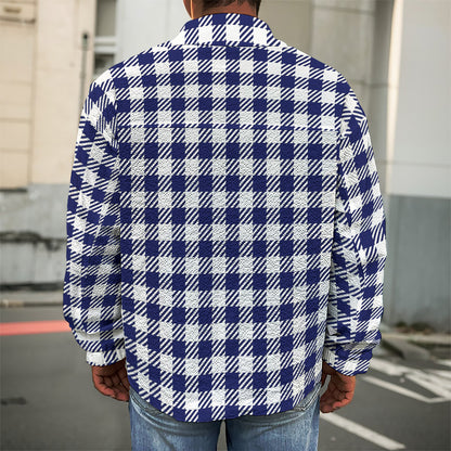 Navy And White Gingham Pattern Print Men's Shirt Jacket
