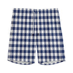 Navy And White Gingham Pattern Print Men's Sports Shorts