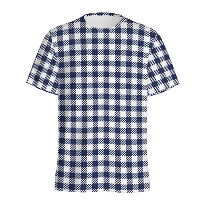 Navy And White Gingham Pattern Print Men's Sports T-Shirt