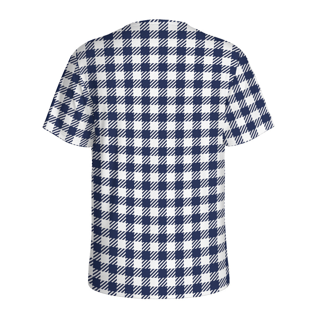 Navy And White Gingham Pattern Print Men's Sports T-Shirt