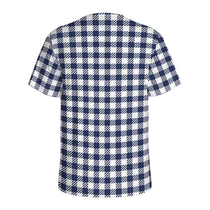 Navy And White Gingham Pattern Print Men's Sports T-Shirt