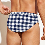 Navy And White Gingham Pattern Print Men's Swim Briefs