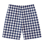 Navy And White Gingham Pattern Print Men's Swim Trunks