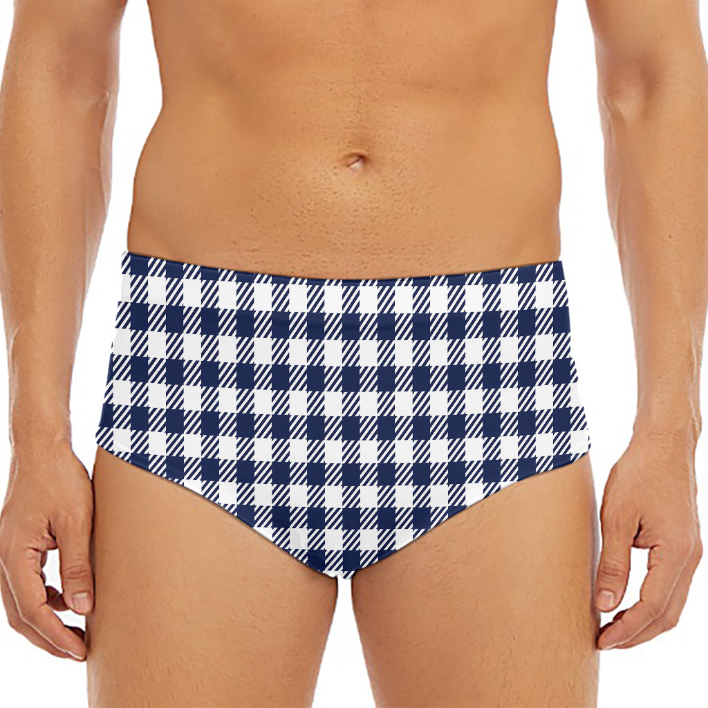 Navy And White Gingham Pattern Print Men's Triangle Swim Briefs