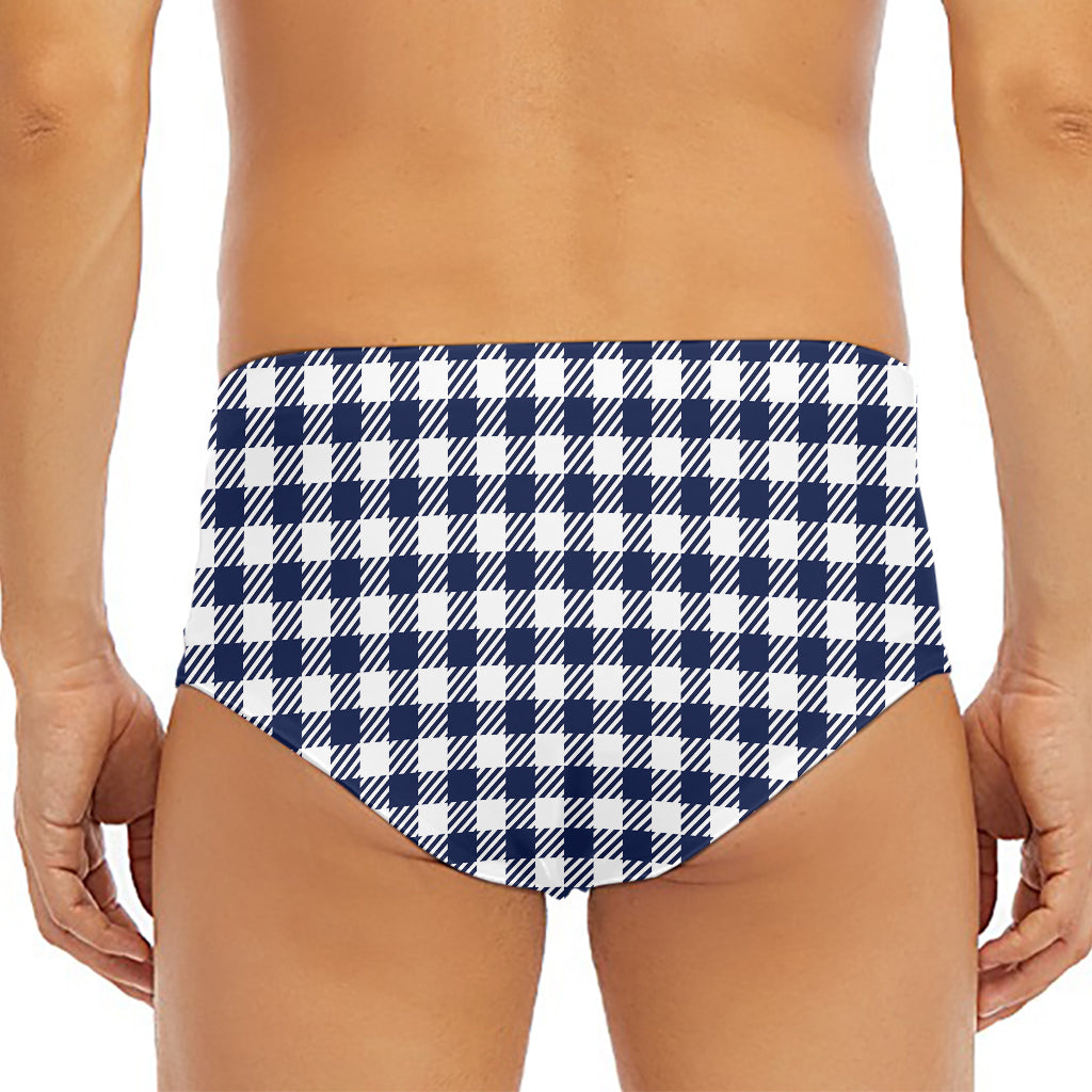 Navy And White Gingham Pattern Print Men's Triangle Swim Briefs