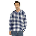 Navy And White Gingham Pattern Print Men's Velvet Pullover Hoodie