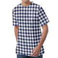 Navy And White Gingham Pattern Print Men's Velvet T-Shirt