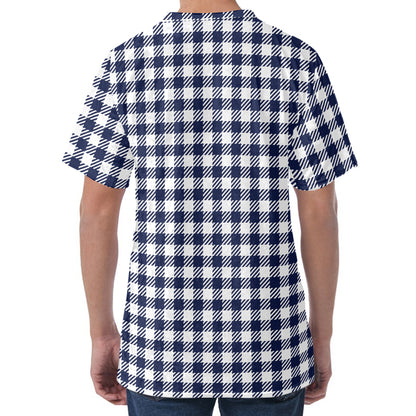Navy And White Gingham Pattern Print Men's Velvet T-Shirt
