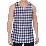Navy And White Gingham Pattern Print Men's Velvet Tank Top