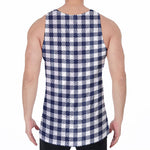Navy And White Gingham Pattern Print Men's Velvet Tank Top