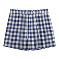 Navy And White Gingham Pattern Print Mesh Shorts
