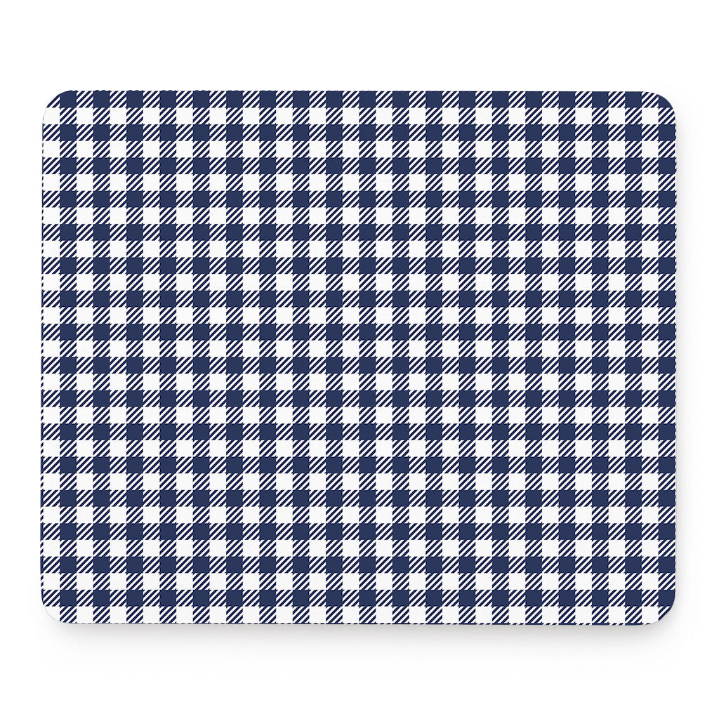 Navy And White Gingham Pattern Print Mouse Pad