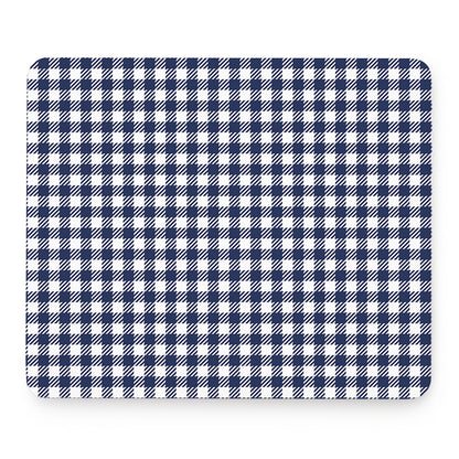Navy And White Gingham Pattern Print Mouse Pad