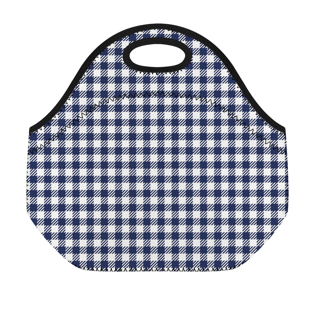 Navy And White Gingham Pattern Print Neoprene Lunch Bag