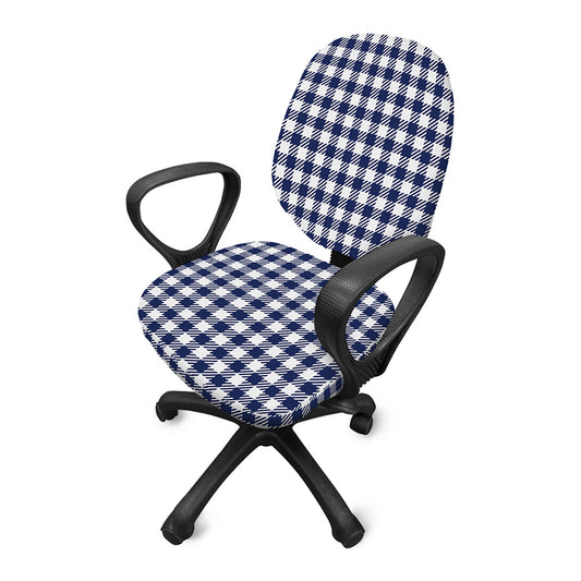 Navy And White Gingham Pattern Print Office Chair Cover