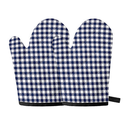 Navy And White Gingham Pattern Print Oven Mitts