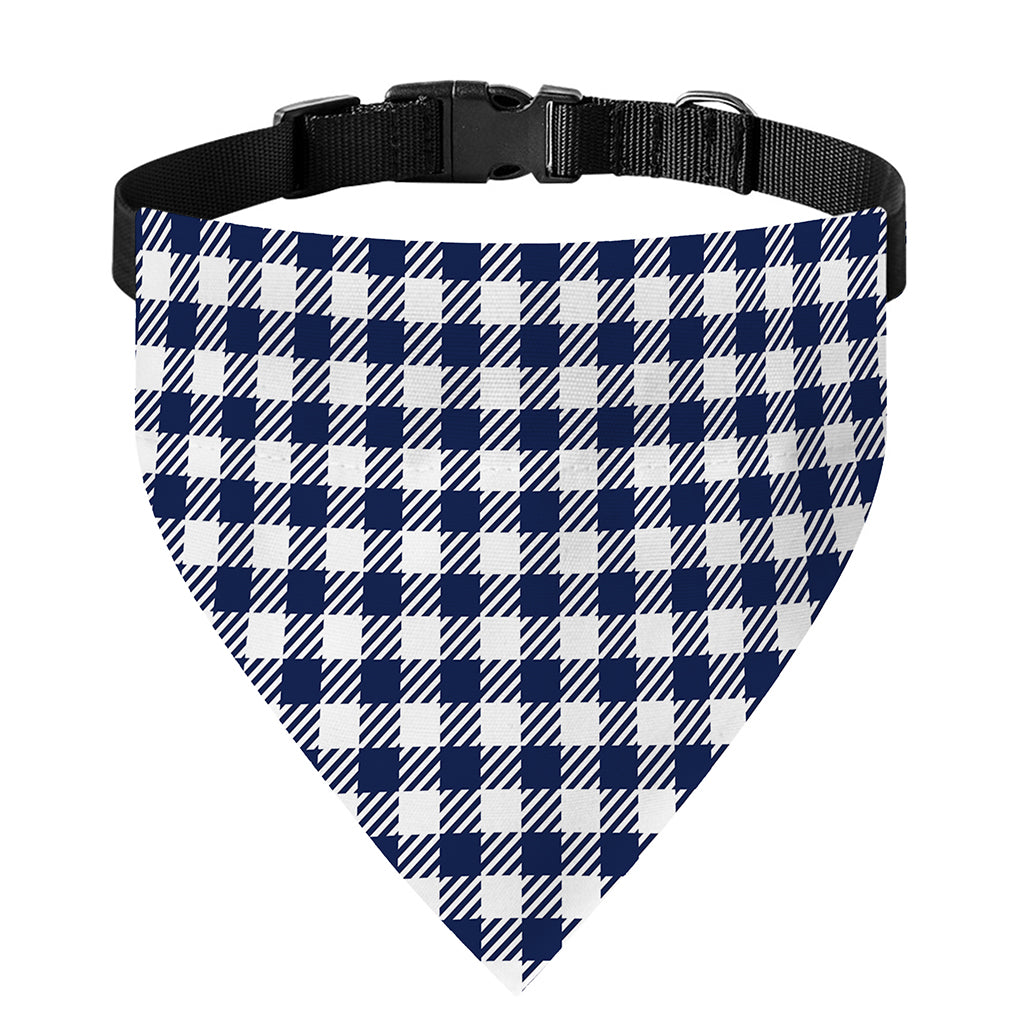 Navy And White Gingham Pattern Print Over The Collar Dog Bandana