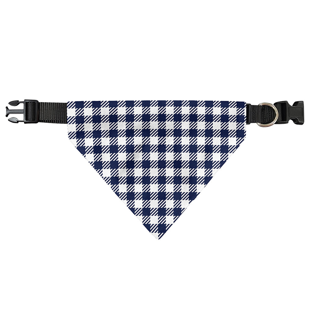 Navy And White Gingham Pattern Print Over The Collar Dog Bandana