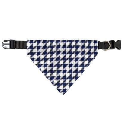 Navy And White Gingham Pattern Print Over The Collar Dog Bandana