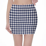 Navy And White Gingham Pattern Print Pencil Mini Skirt
