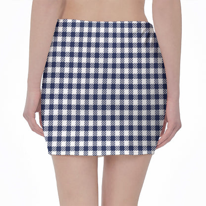 Navy And White Gingham Pattern Print Pencil Mini Skirt