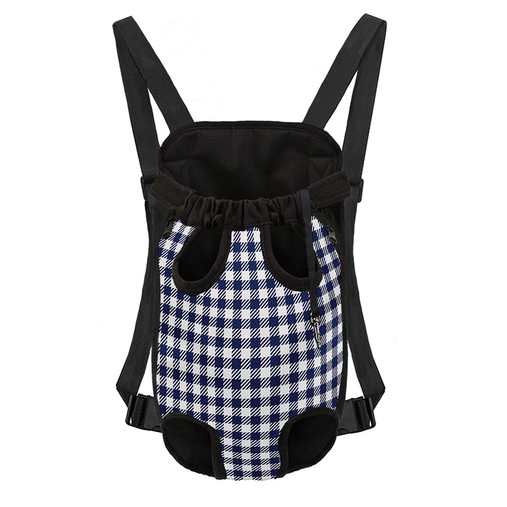 Navy And White Gingham Pattern Print Pet Carrier Backpack