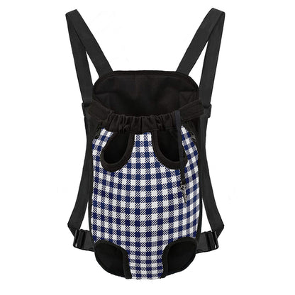 Navy And White Gingham Pattern Print Pet Carrier Backpack