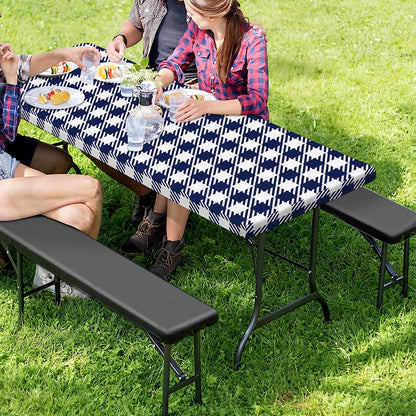 Navy And White Gingham Pattern Print Picnic Table Cover