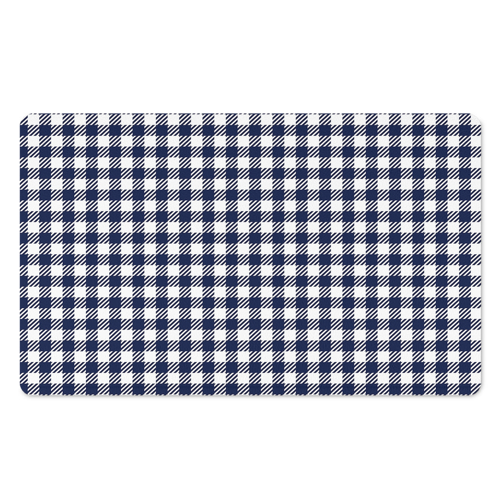 Navy And White Gingham Pattern Print Polyester Doormat