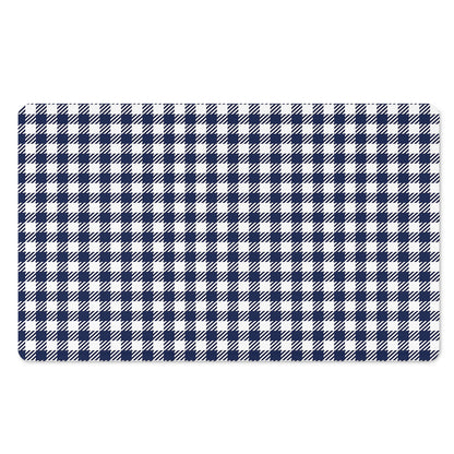 Navy And White Gingham Pattern Print Polyester Doormat